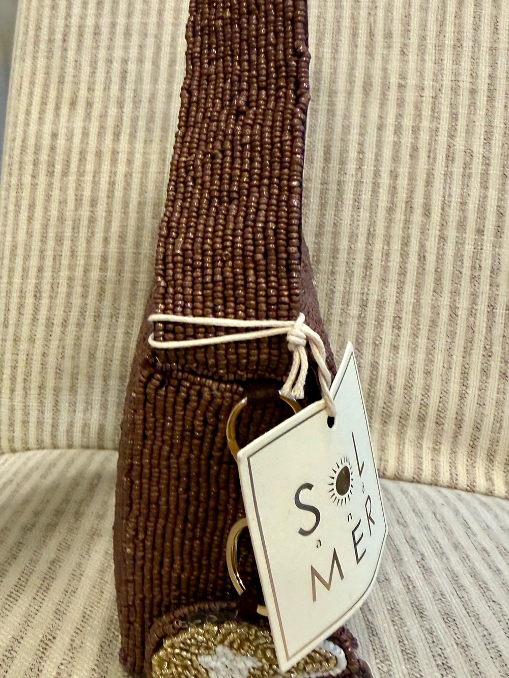 Sol and Mer Beaded Brown Shoulder Bag with beaded Football & beaded helmet - Picture 8 of 9